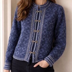 Rosanna Gray Wool Cardigan with Decorative Clasp